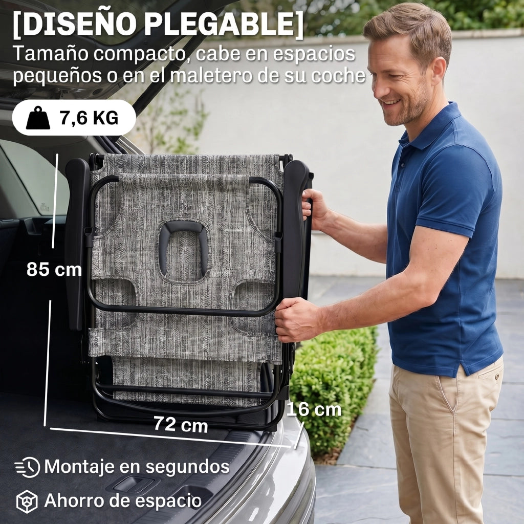 Poltrona da giardino reclinabile pieghevole ¨C zephmum ¨C grigio 145x72x89 cm