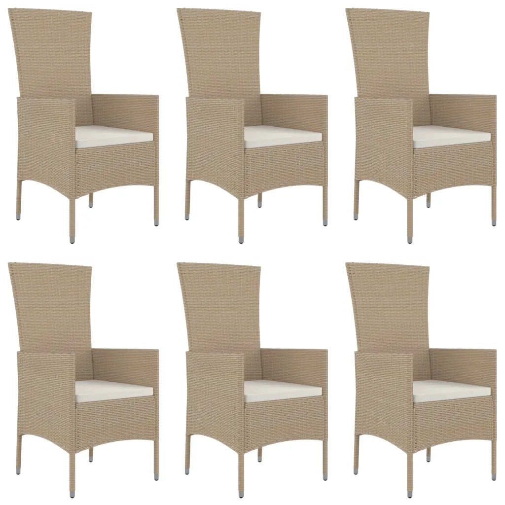 Set da Pranzo da Giardino 7 pz con Cuscini Beige in Polyrattan