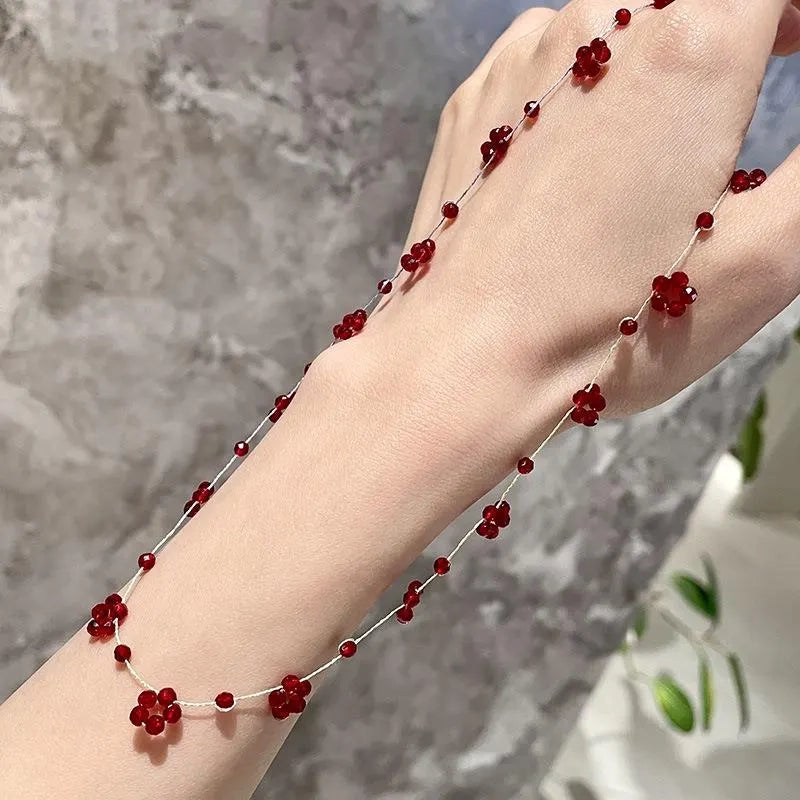 Collana fatta a mano con perline di cristallo rosso, regalo di Natale o di compleanno.