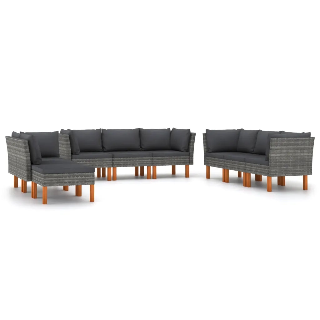 Set Divani da Giardino 9 pz con Cuscini in Polyrattan Grigio 3059726