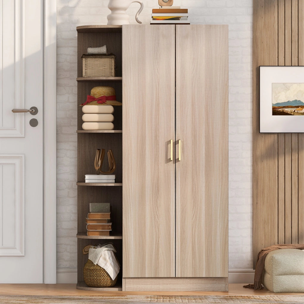 Armadio 2 ante 90x55x170 cm con ripiani e cassetti in MDF; metallo e compensato