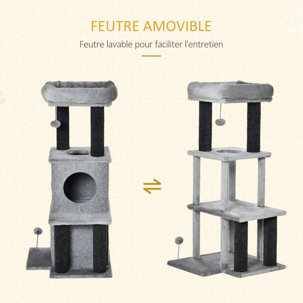 Albero per gatti con piattaforme e nicchie ¨C Zephmum ¨C Grigio 48x48x100 cm