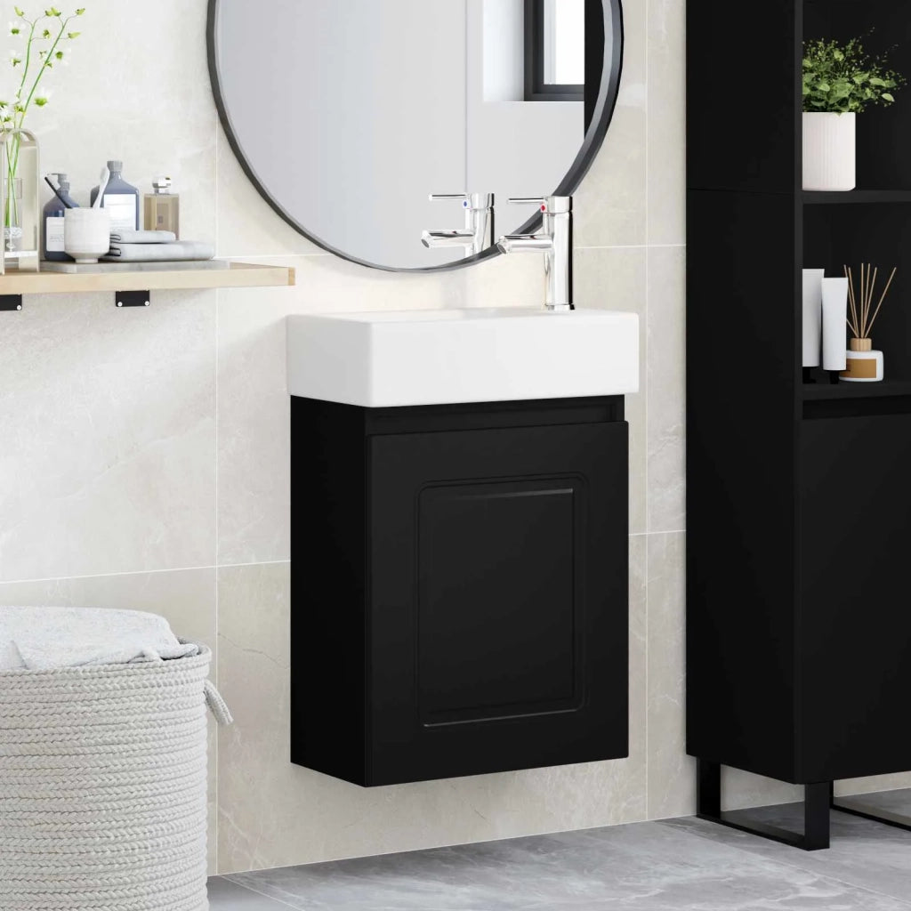 Mobile bagno con rubinetto Nero 45,5 x 22,5 x 84 cm