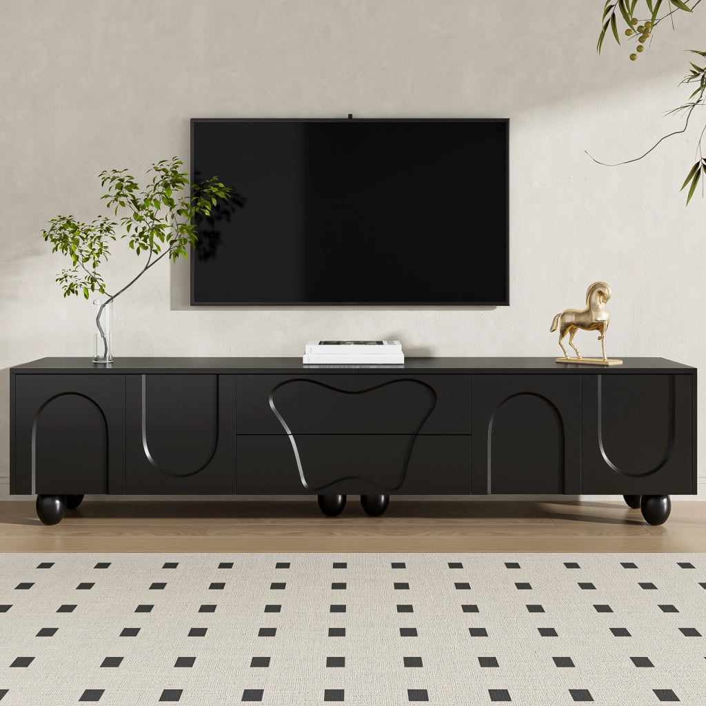 Mobile TV con 2 Ante e 2 Cassetti; Stile Minimalista; Soggiorno; 180??40??42 cm; in Pannello Truciolare; Nero