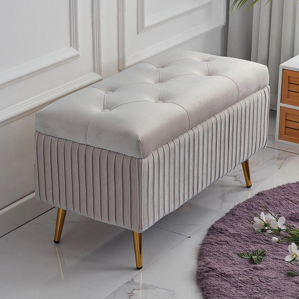 Pouf Contenitore Panta in Velluto Rettangolare Morbido Capiente Divanetto Grigio