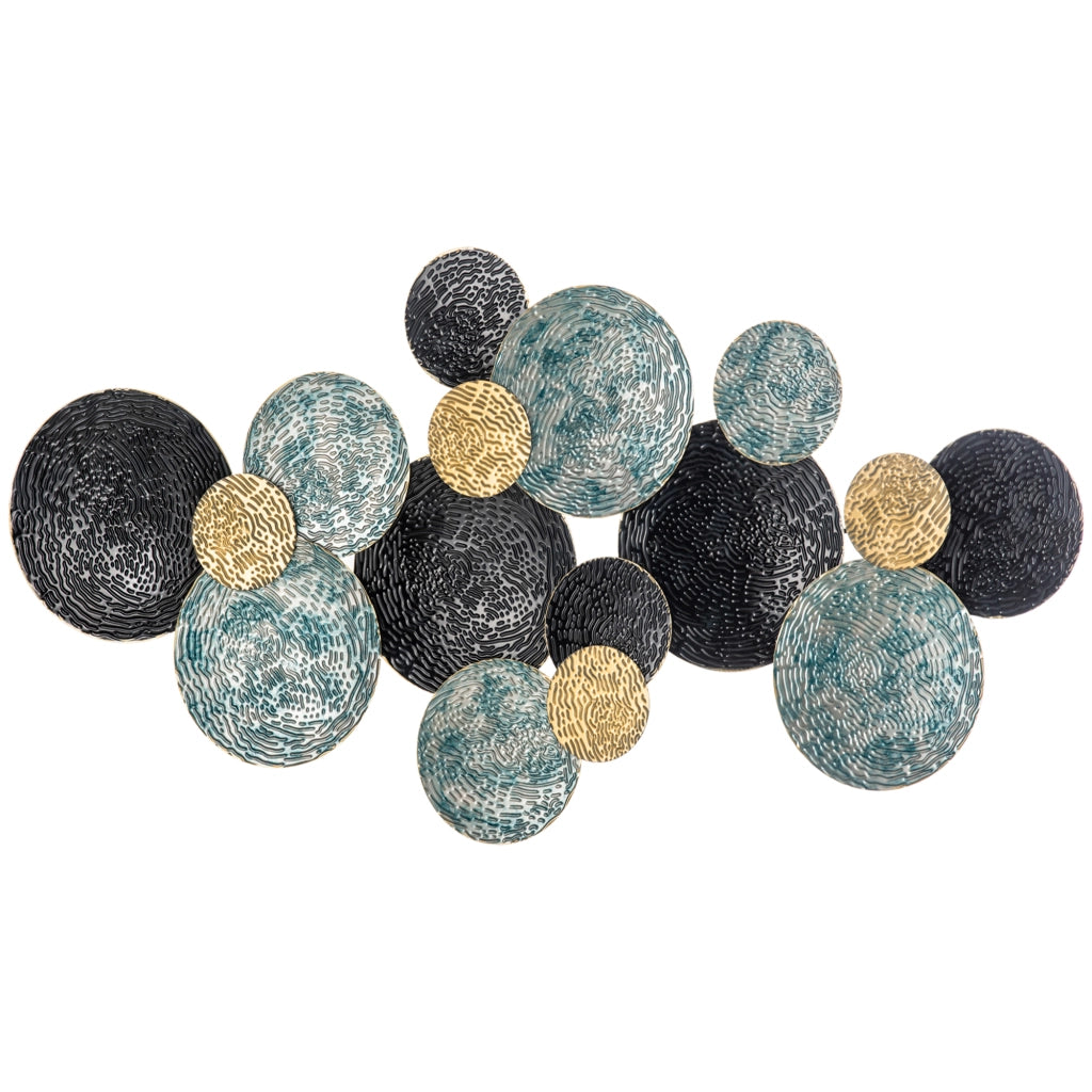 Decorazione Murale 3D a Cerchi ¨C zephmum ¨C Blu, Nero e Oro 133x66cm