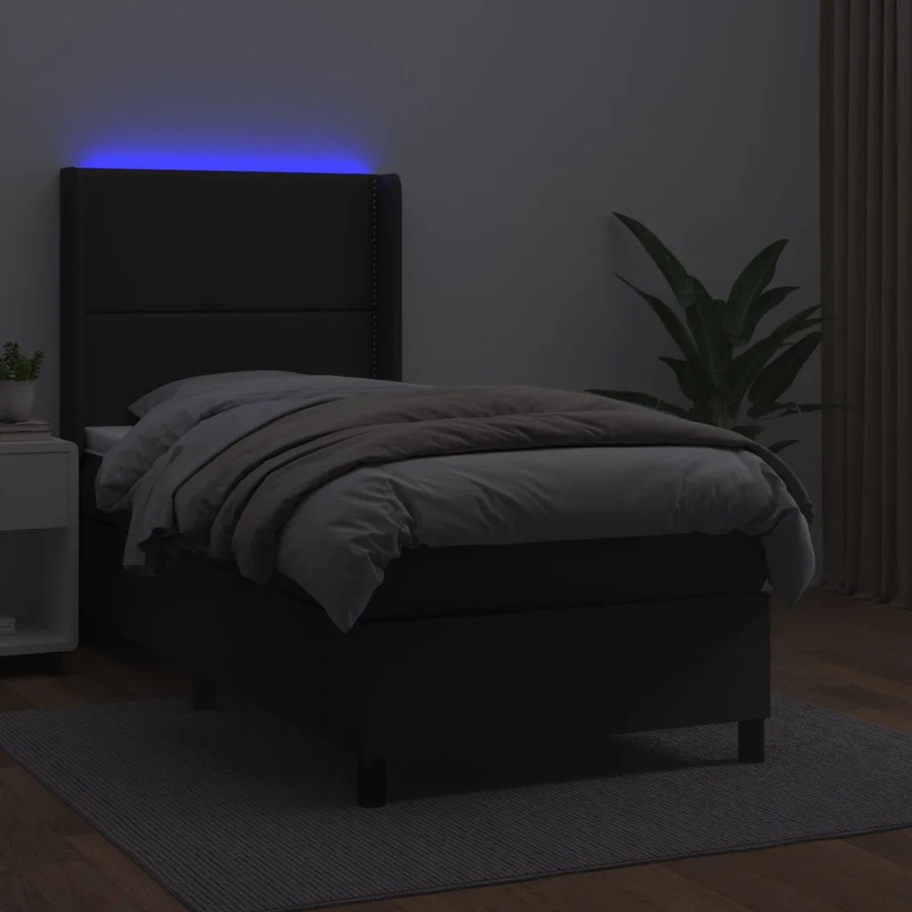 Giroletto a Molle con Materasso e LED Nero 90x190 cm Similpelle 3139295