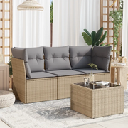 Set Divano da Giardino 4 pz con Cuscini Beige in Polyrattan