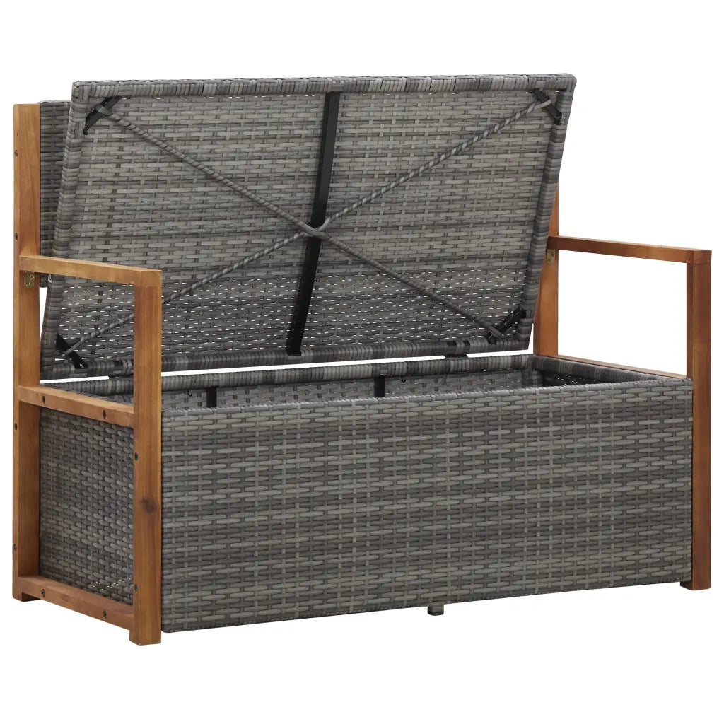 CassaPanca da Giardino | Panchina 115 cm in Polyrattan e Legno Massello Acacia Grigia