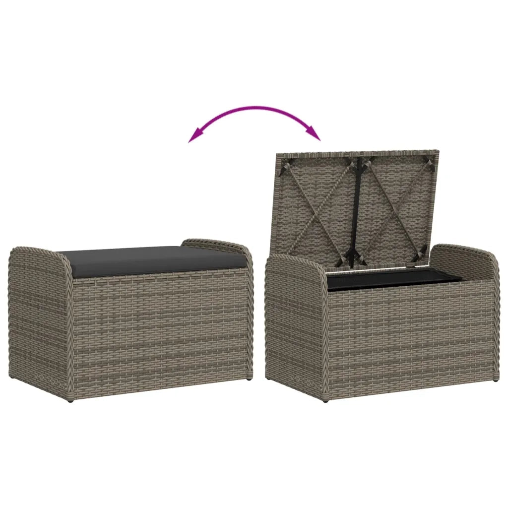 Cassapanca con Cuscino-Baule-Panca con ContenitoreGrigia 80x51x52 cm in Polyrattan