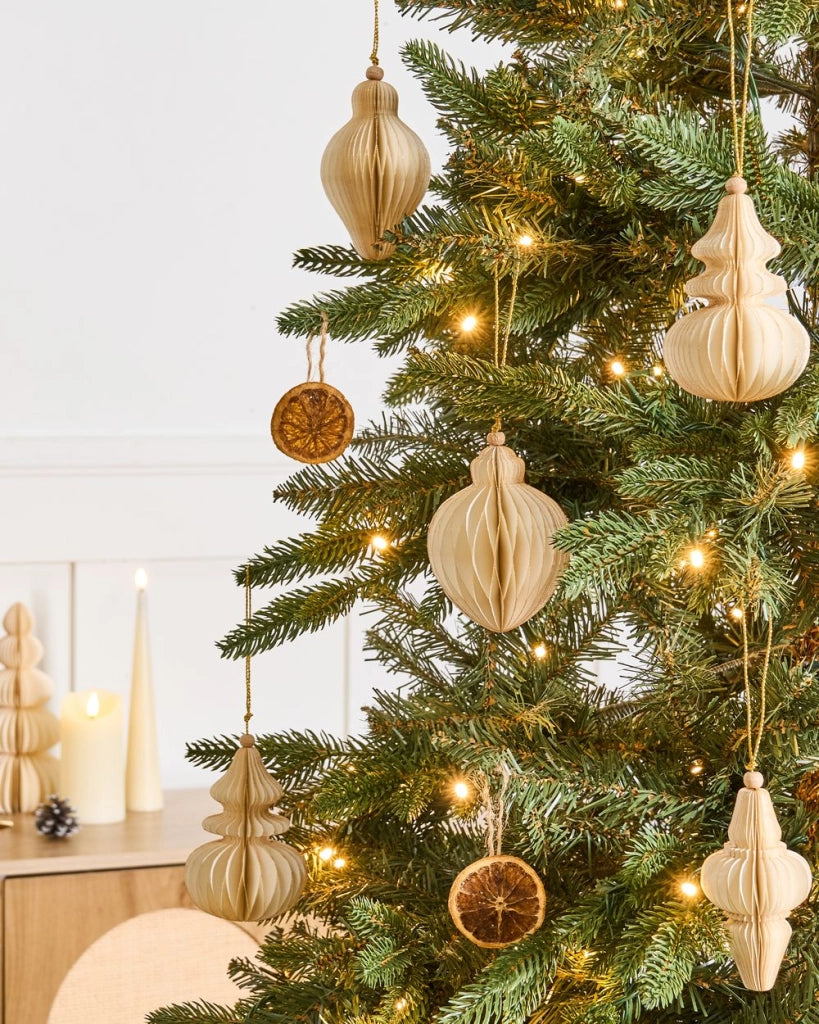 Set di 20 palline di Natale beige in carta a nido d'ape Ornamenti da appendere Decorazioni 3D per Natale