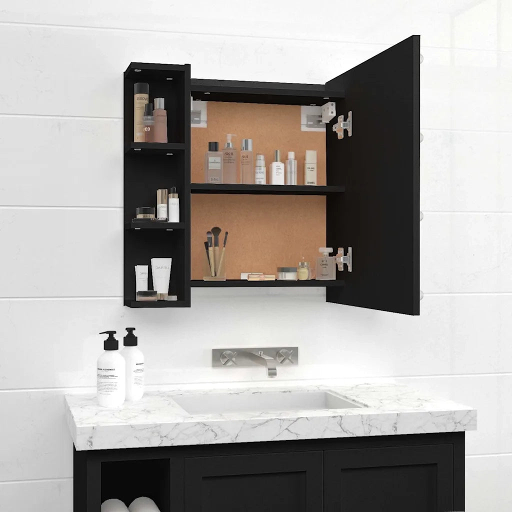 Mobile a Specchio | Armadio da bagno con LED Nero 70x16,5x60 cm