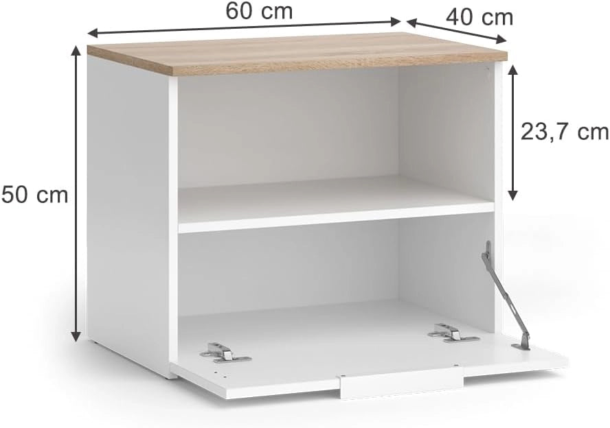 Credenza Wido, Bianco/Sonoma, 60 x 50 cm con patta, adatto per riporre le scarpe nell’ingresso