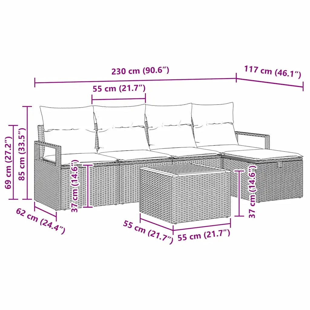 vidaXL Set Divano da Giardino con cuscino 6 pcs Grigio Poly Rattan