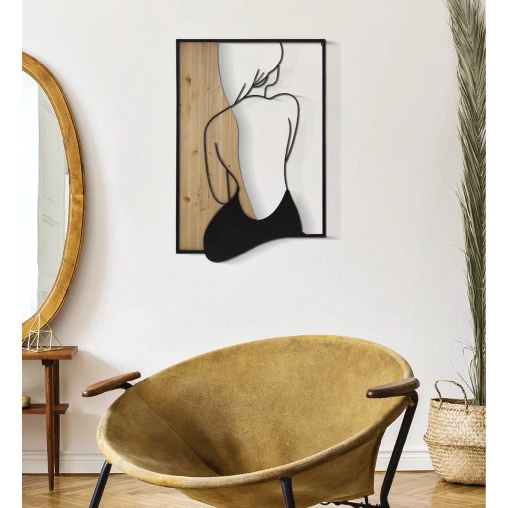 Decorazione in Metallo e Legno Donna, Marrone, Metallo, 60x2x90 cm
