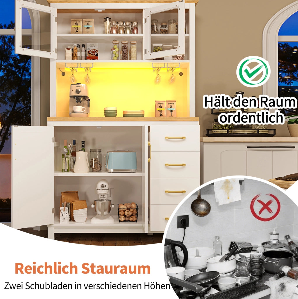 Credenza da cucina con LED, 105,5x40x180 cm, bianca