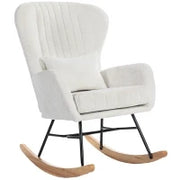 Poltrona a dondolo, con cuscino, seduta imbottita, schienale alto, 67 x 88 x 104 cm, Bianco