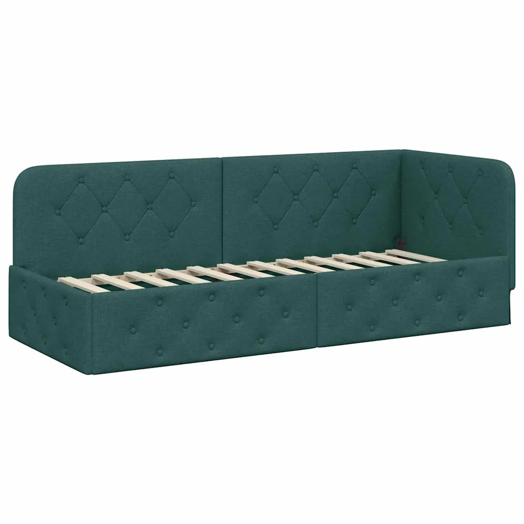 Cornice del letto ad angolo Verde Scuro 80 x 200 cm Tessuto 3394033