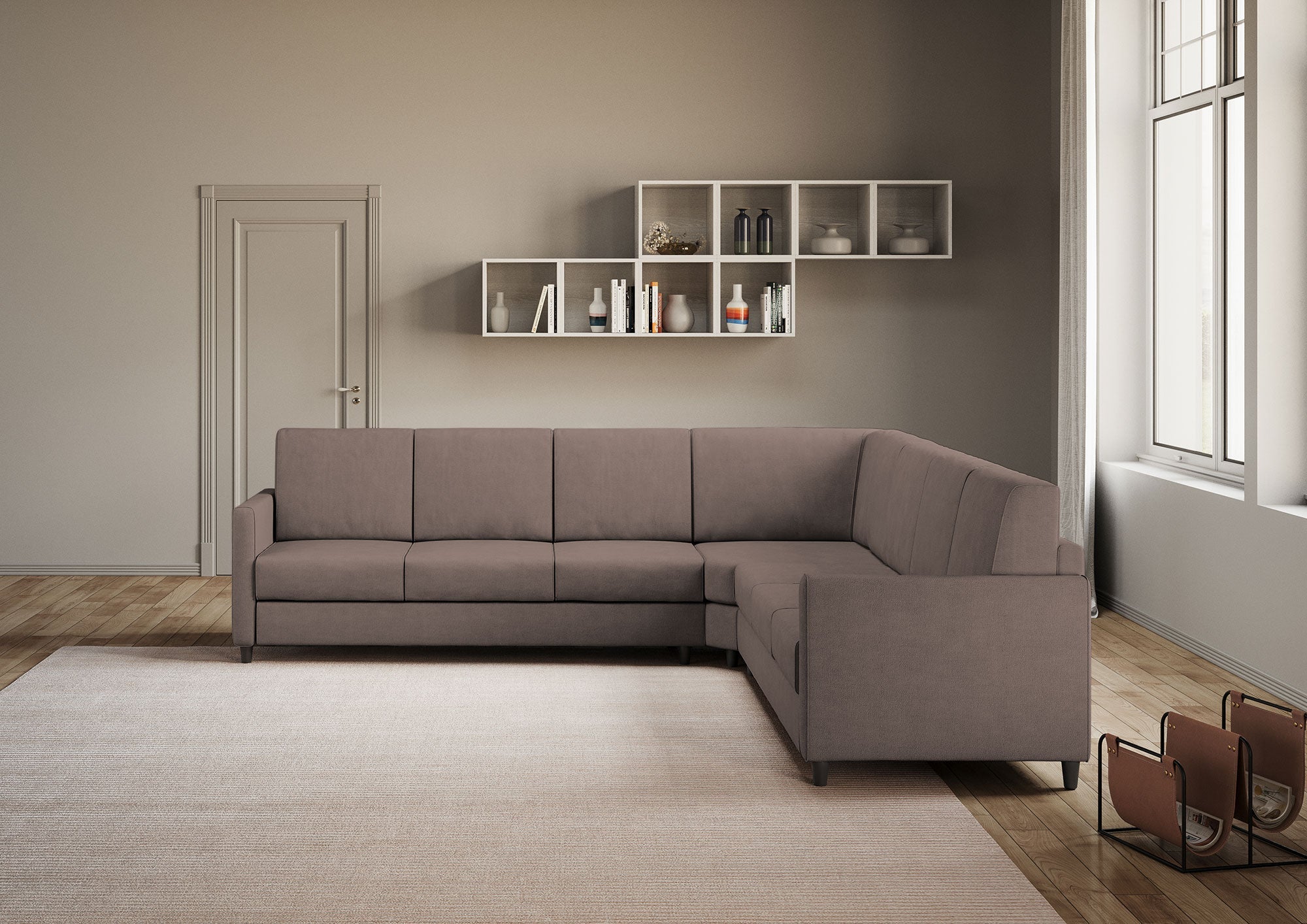 Divano Angolare 7 Posti 281x281x85 cm Karay in Tessuto Talpa