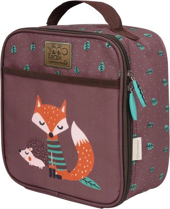 Lunchbox per bambini con 2 compartimenti in materiale riciclato - stampa di animali della foresta - 21x22x11 cm - set di picnic per bambini