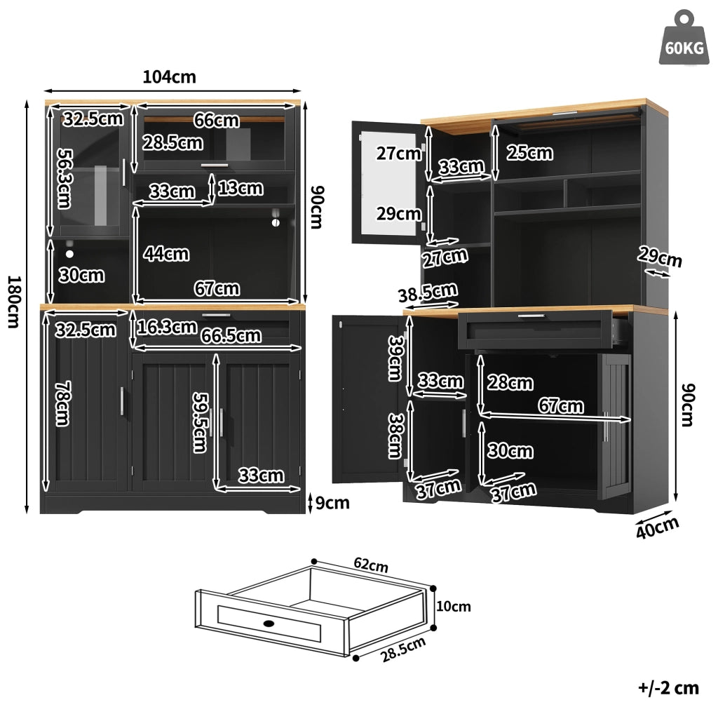 Credenza alta 104x40x180 cm con illuminazione LED; in MDF e metallo; nera