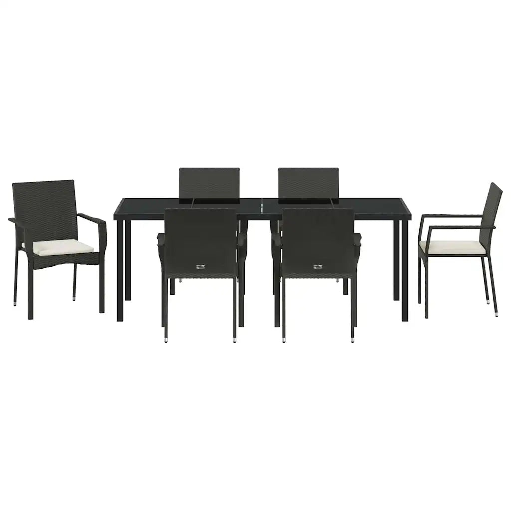 Set da Pranzo per Giardino con cuscino 7 pcs Nero polyrattan 3380083