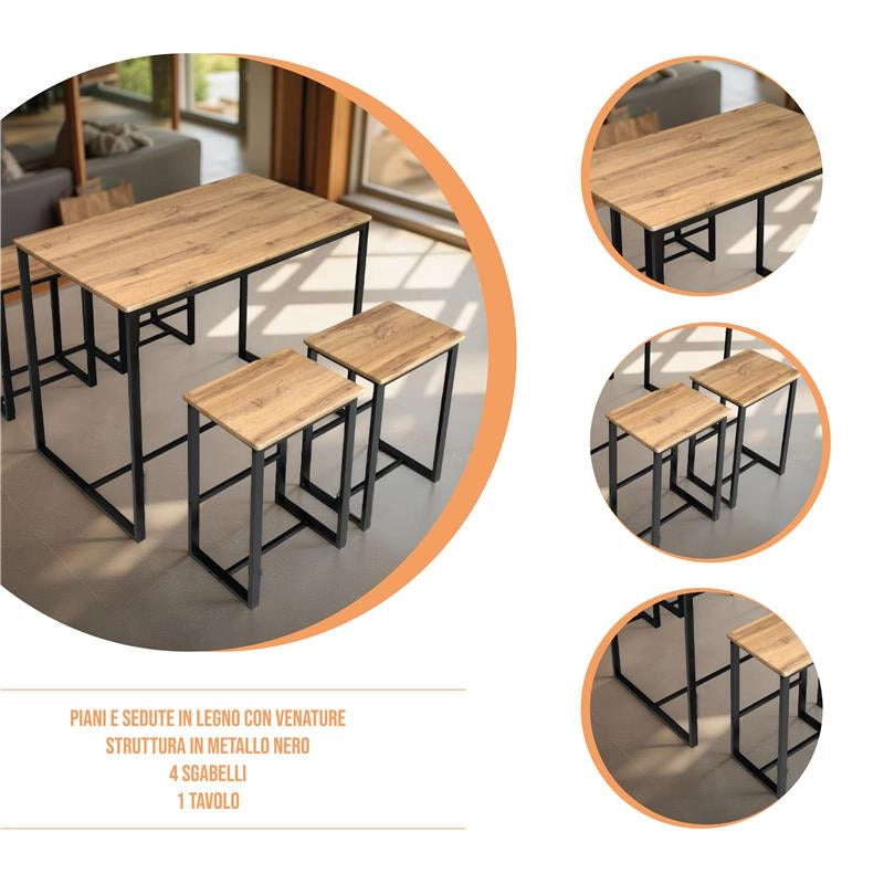 SET TAVOLO CON 4 SGABELI IN LEGNO100X60X87 CM NATURALE