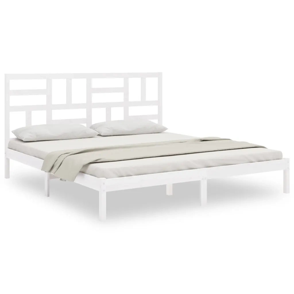 Letto matrimoniale | Letto per adulti | Giroletto Bianco in Legno Massello 200x200 cm