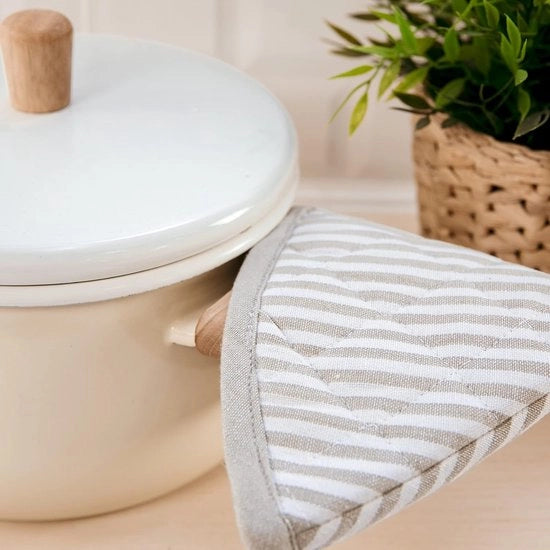 Set di asciugamani da cucina - Resistente al calore - 2 pezzi - Beige/Bianco - 100% Cotone