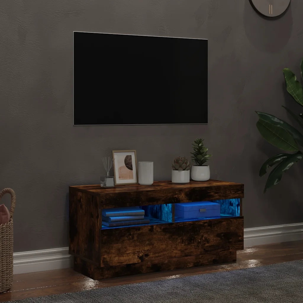 Mobile Porta TV con Luci LED Rovere Fumo 80x35x40 cm 815723