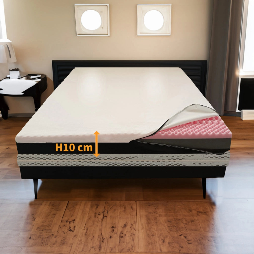 Topper MEMORY + Topper RIGIDO ORTOPEDICO ALTO 10 cm | TOPPER IBRIDO matrimoniale 165X195 Cm | Materasso con tessuto SFODERABILE | Topper doppia rigiditï¿½ - MOD. GENESI H10
