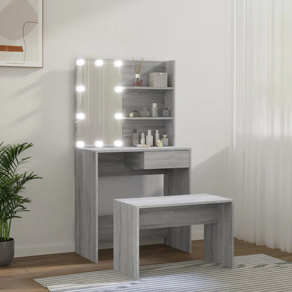 Set Tavolo da Toeletta con LED Grigio Sonoma Legno Multistrato 3114113