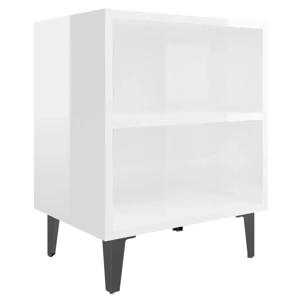 Set di 2 Comodini | Armadio da Notte | Mobiletto da notte con Gambe in Metallo Bianco Lucido 40x30x50 cm