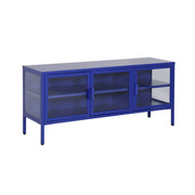 Mobile tv industriale in metallo e vetro temperato 3 ante 120cm, blu