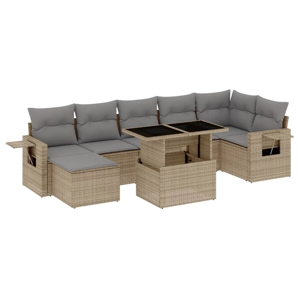 Set Divano da Giardino 8 pz con Cuscini Beige in Polyrattan 3268059