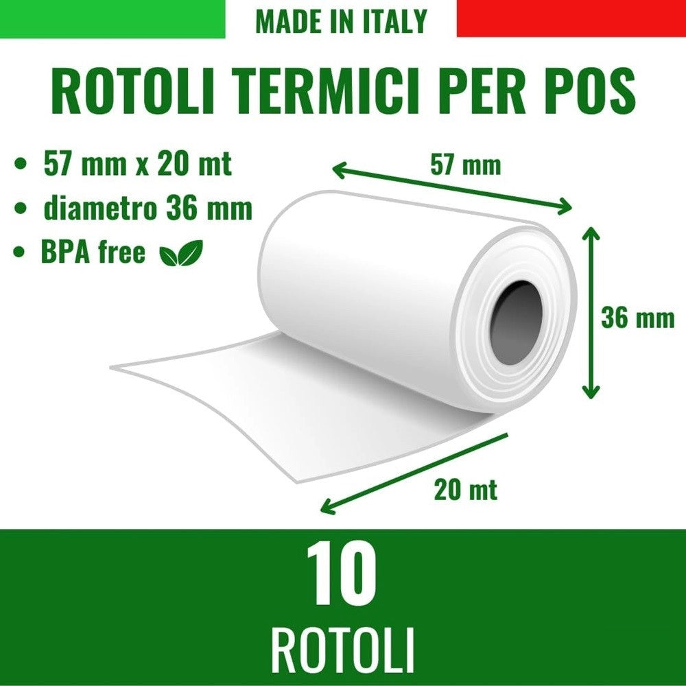 Trade Shop - Kit 10 Rotoli Pos In Carta Termica 57mmx20mt Universali Compatibili Con Dispositivi Pos -