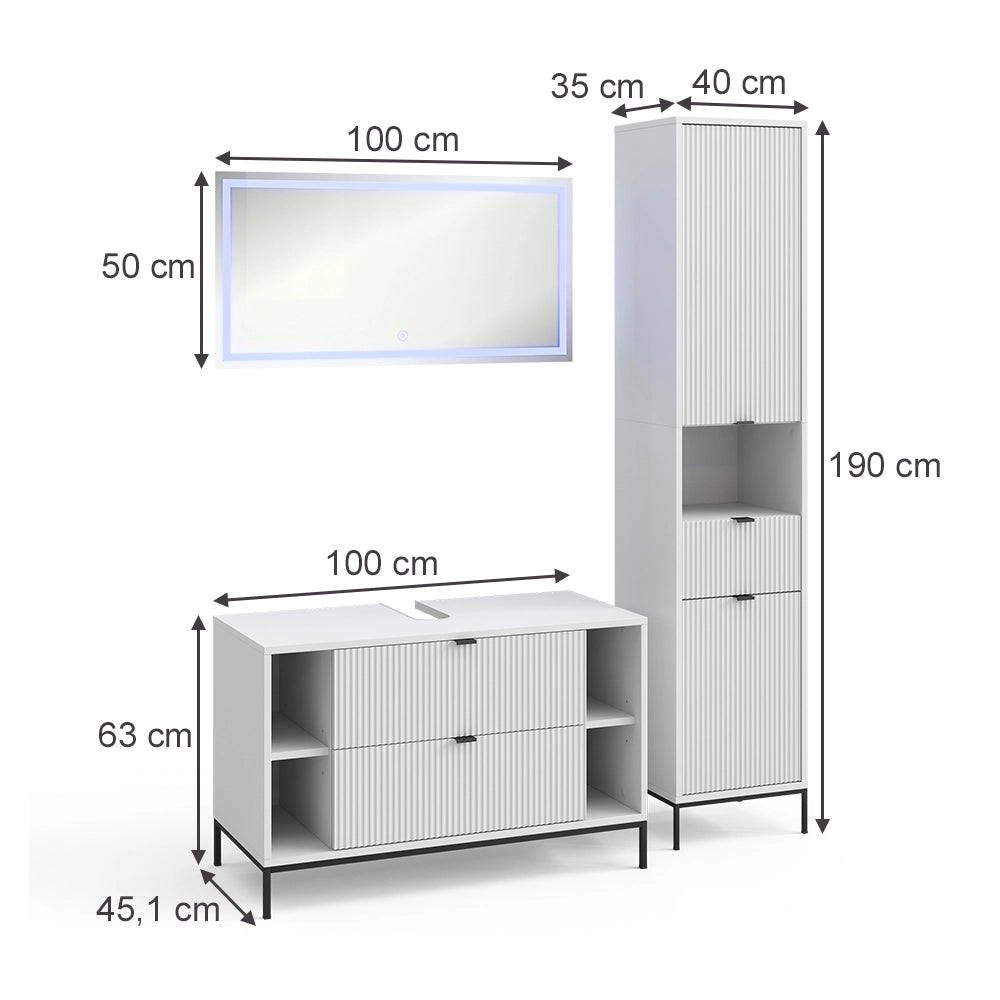 Vicco Set di mobili da bagno Bianco 3 parti