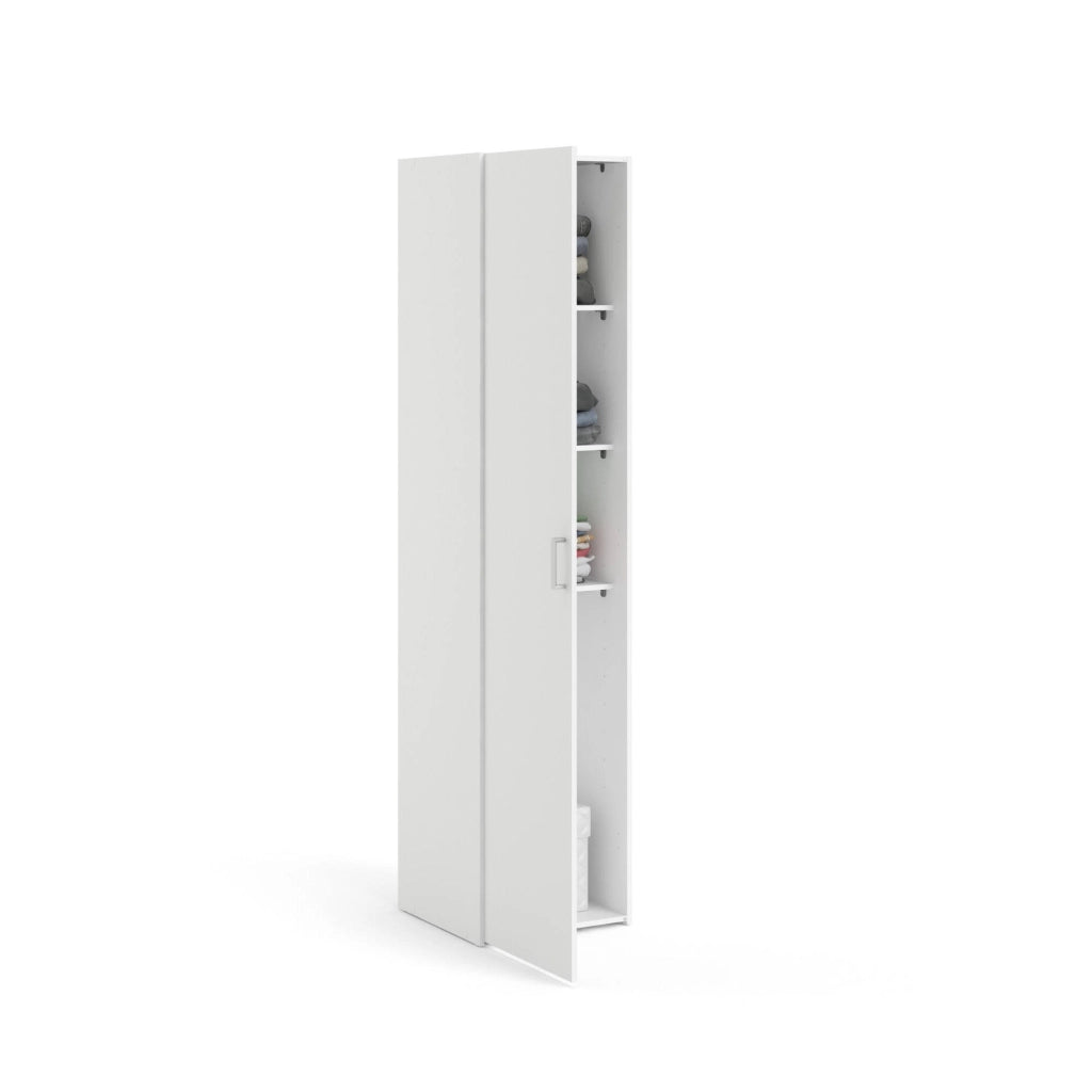 Armadio multiuso 1 anta Khutulun, Mobile multifunzionale, Mobiletto scarpiera, Guardaroba porta scarpe, 42x39 h175 cm, Bianco