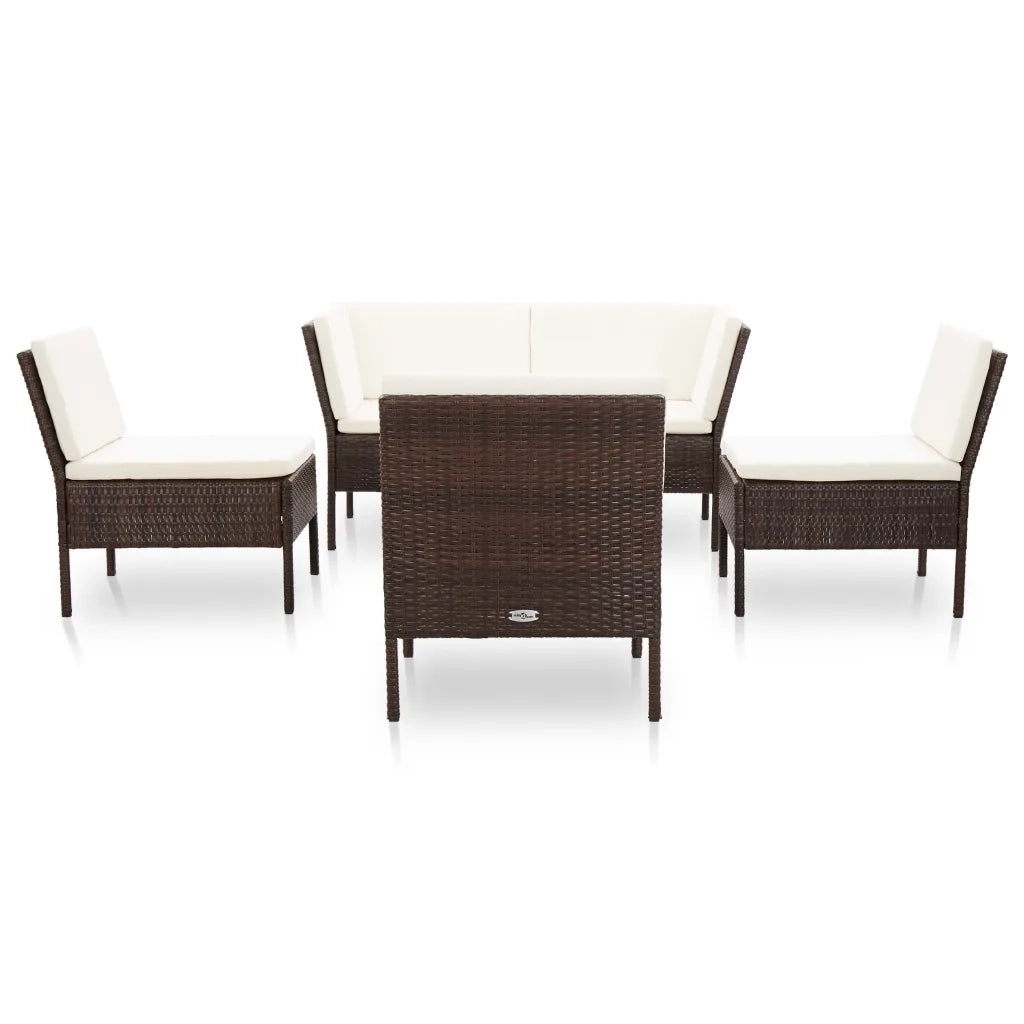 Set Divani da Giardino 6 pz con Cuscini in Polyrattan Marrone 48947
