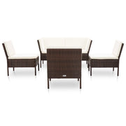 Set Divani da Giardino 6 pz con Cuscini in Polyrattan Marrone 48947