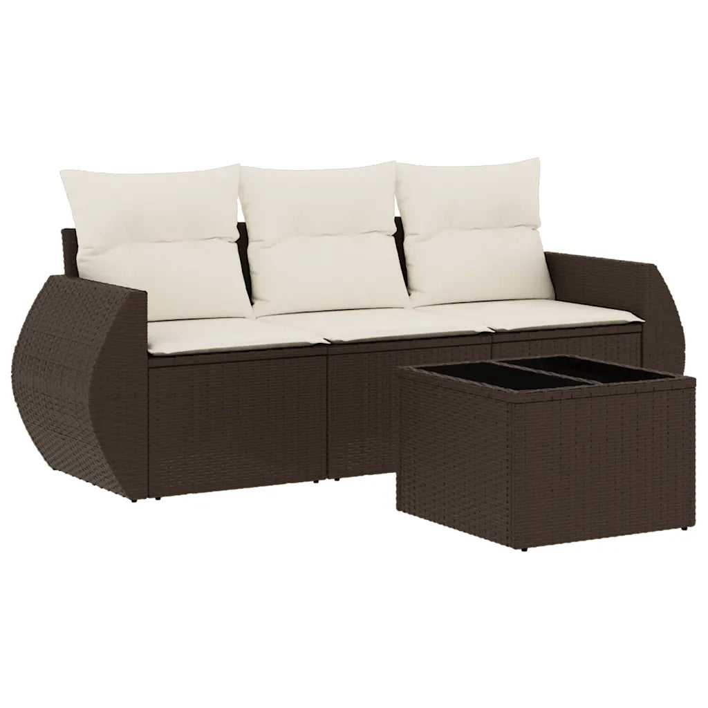 Set Divano da Giardino 4 pz | Set Salotto da Giardino con Cuscini Marrone in Polyrattan