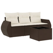 Set Divano da Giardino 4 pz | Set Salotto da Giardino con Cuscini Marrone in Polyrattan