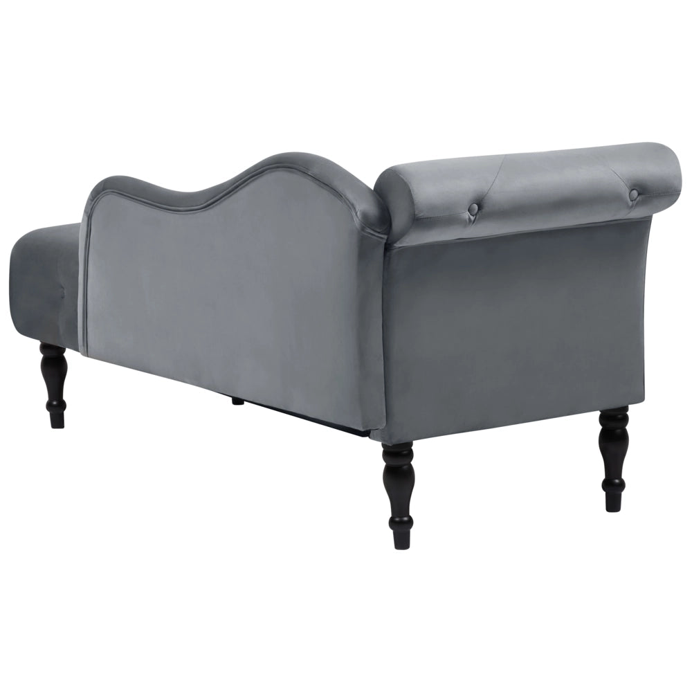 Chaise longue in velluto grigio imbottito con rivestimento a sinistra e cuscino in stile retrò tradizionale
