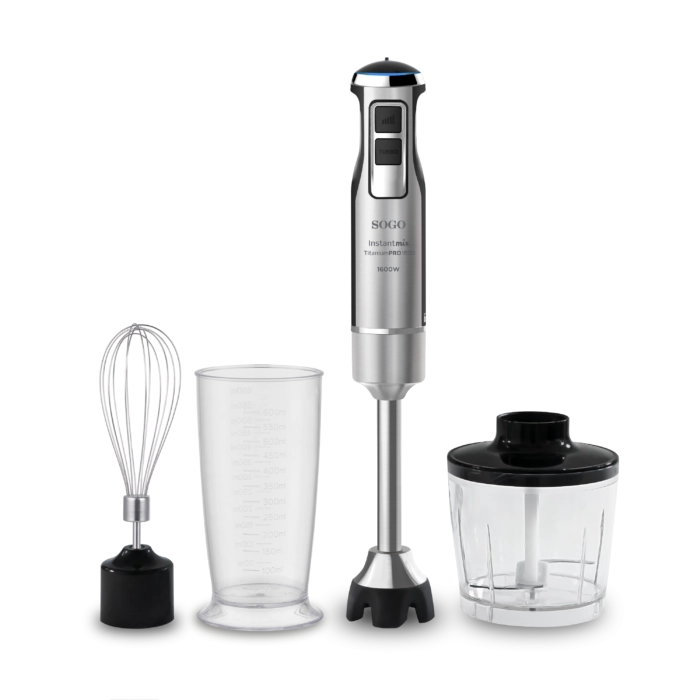 Frullatore a immersione 1600W con accessori, velocità variabile continua e lame in titanio, trita e monta - Sogo