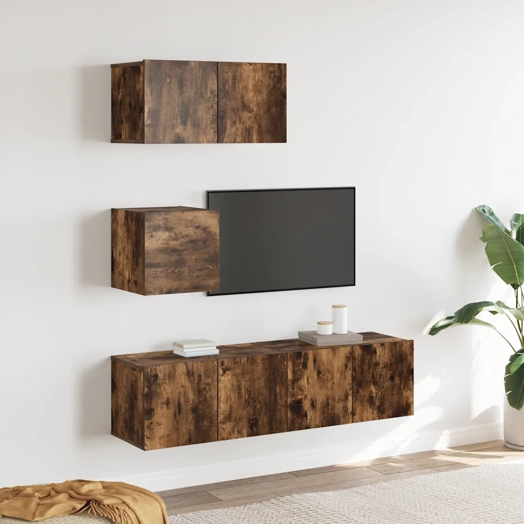 Set di Mobili Porta TV 4 pz Rovere Fumo in Legno Multistrato 3120317