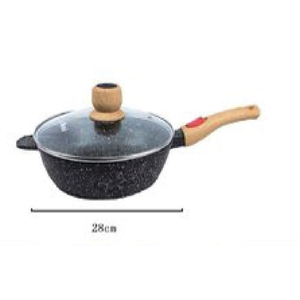 Trade Shop - Padella Tonda Con Manico In Legno Coperchio In Vetro 28cm 3,45lt Cucina T-9477 -