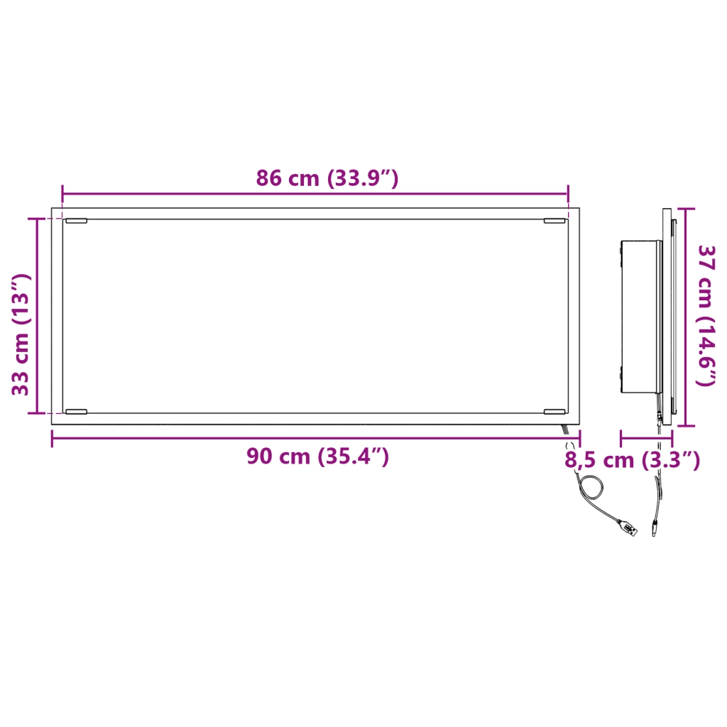 Specchio da Bagno con Luce LED Grigio Sonoma 90x8,5x37 cm