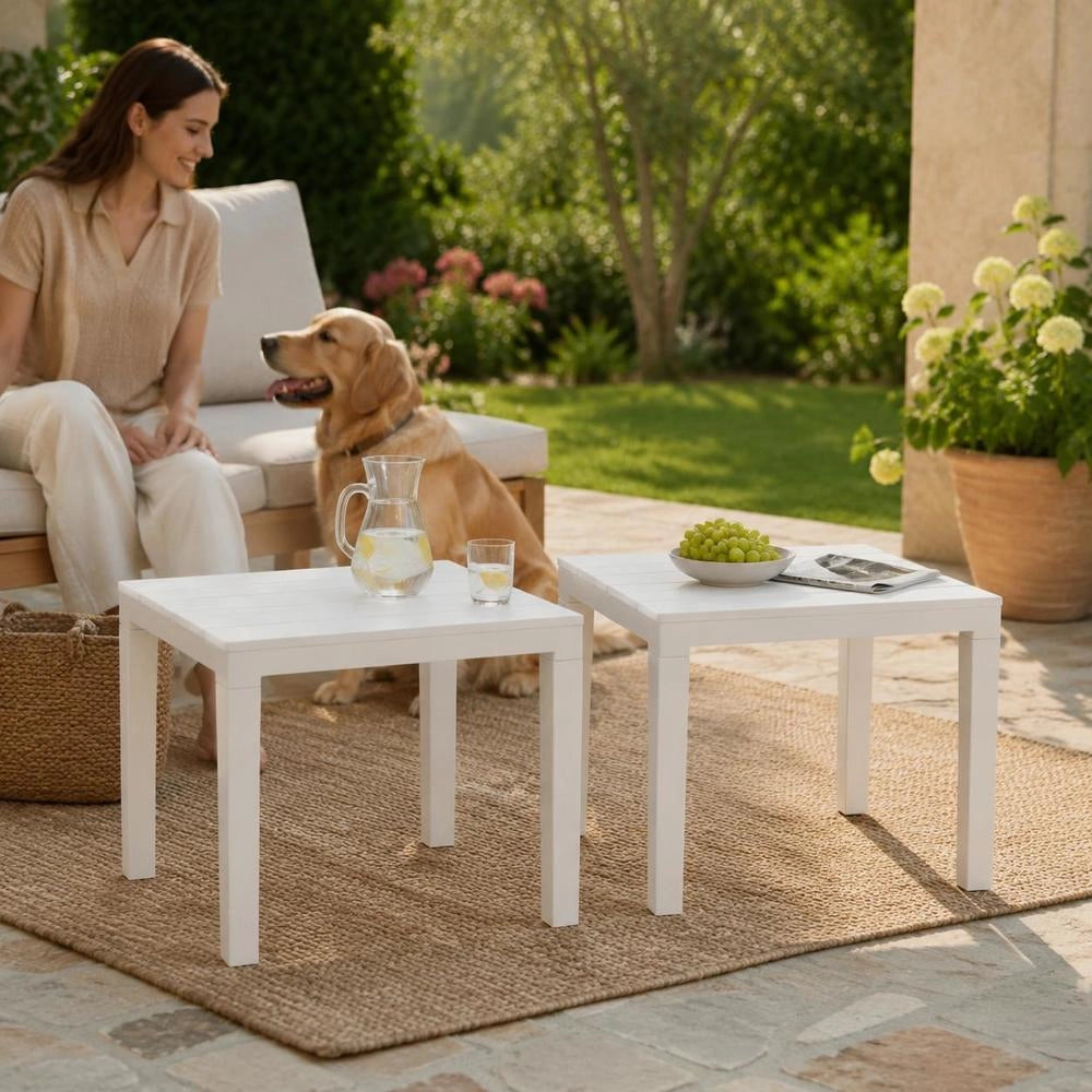 Garden Benches, 2 Pieces, White Plastic