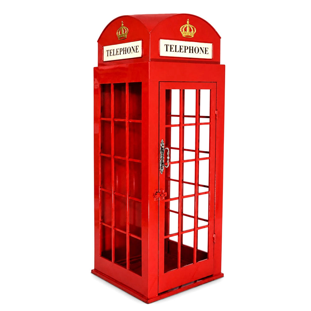 Cabina Telefonica Londra Rossa h 120cm Metallo, Mobiletto Decorativo Stile Retrò