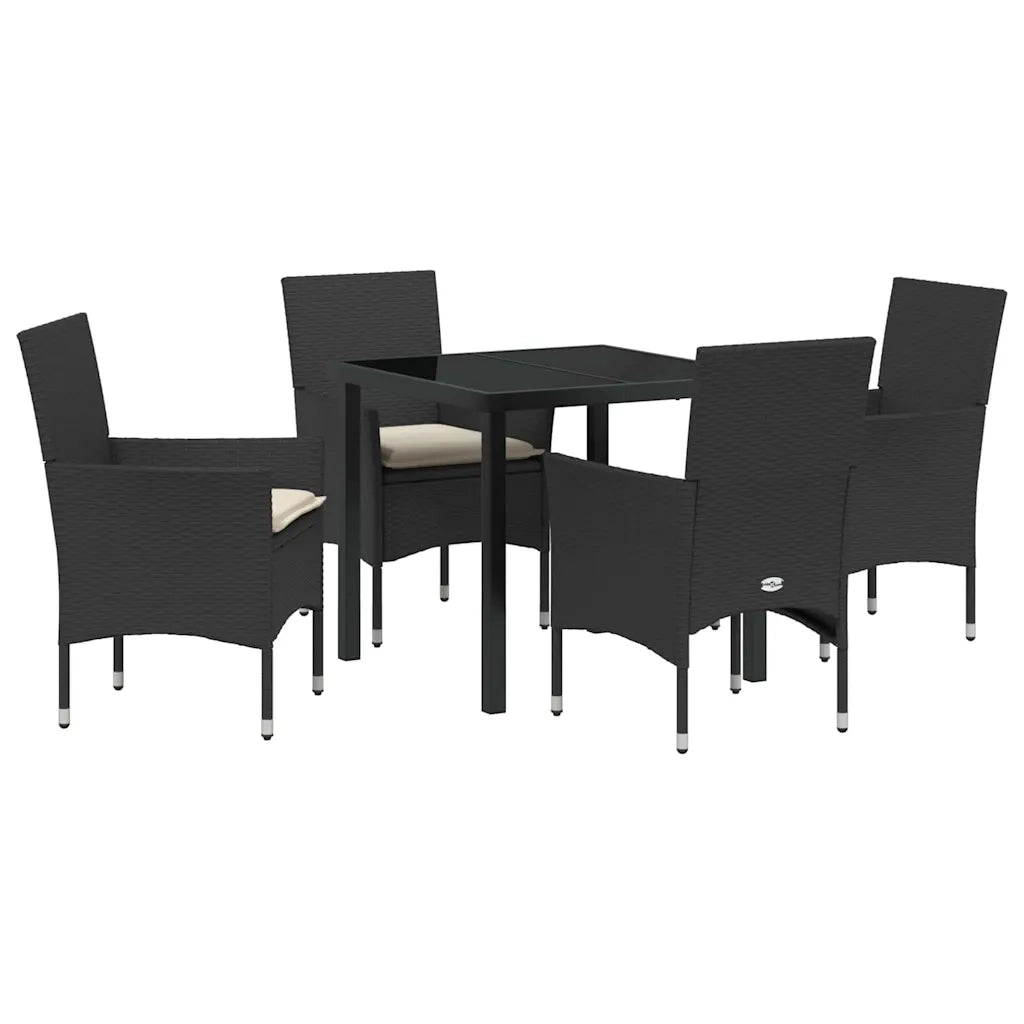 Set da Pranzo per Giardino con cuscino 5 pcs Nero polyrattan
